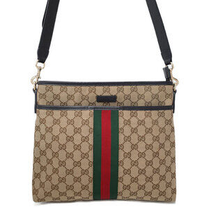 Gucci GG Monogram Brown Web Flat Messenger Bag red green web